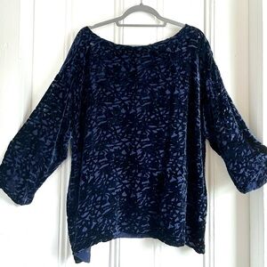 Eileen Fisher gorgeous Midnight Blue velvet burnout blouse, 2X